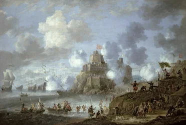 Château méditerranéen assiégé par les Turcs